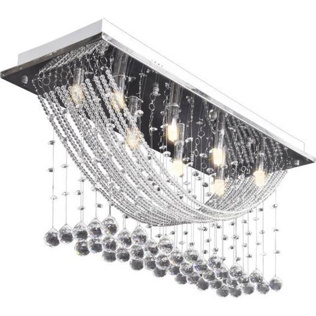 vidaXL White Ceiling Lamp with Glittering Glass Crystal Beads 8 x G9 29 cm