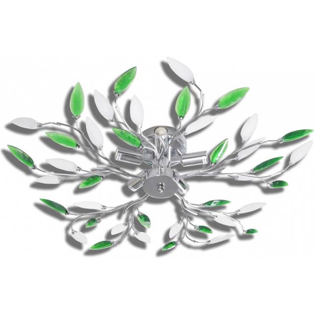 vidaXL Green&White Ceiling Lamp with Acrylic Crystal Leaf Arms for 5 E14Bulbs - Multicolour