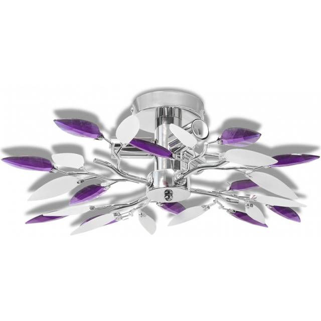 vidaXL Ceiling Lamp White & Transparent Acrylic Crystal Leaf Arms 3 E14 Bulbs