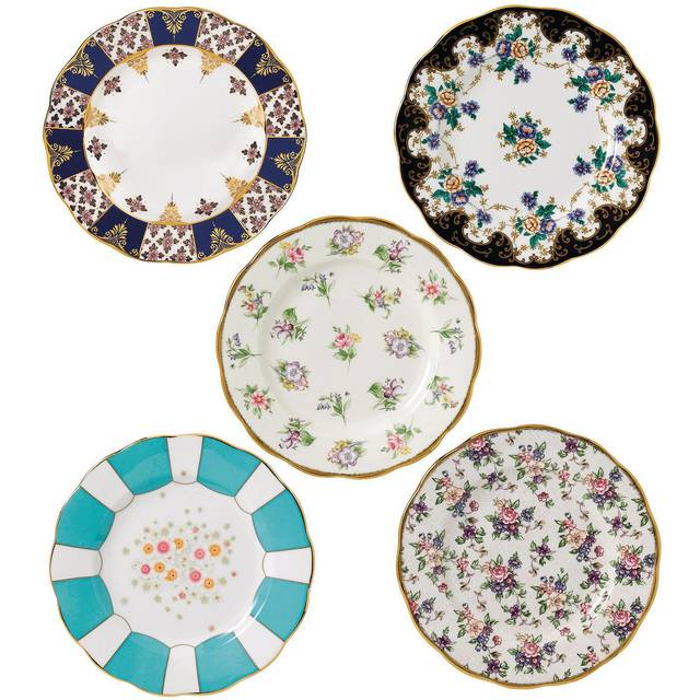 100 Years Of Royal Albert - Plate Set, 20cm (1900-1940) - Blue;Black;White;Gold (20cm W X 2cm W)