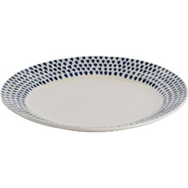 nkuku Indigo Drop Ceramic Dinner Plate, 28cm, Cream/Indigo