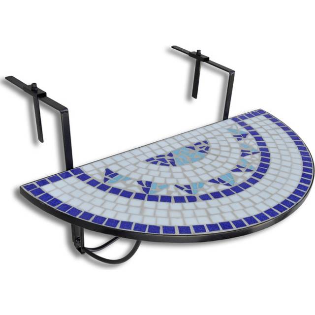 vidaXL Hanging Balcony Table Blue and White Mosaic, Blue