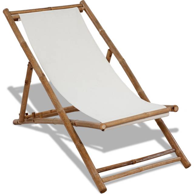 vidaXL Outdoor Deck Chair Bamboo and Canvas - White