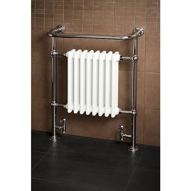 Traditional victorian bathroom heated column towel rail radiator white & chrome