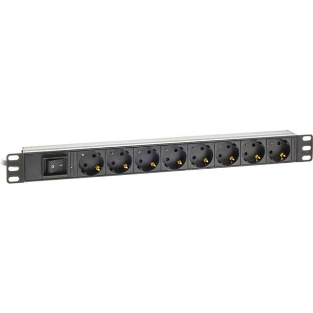 DELTACO Grenuttag, 8xCEE 7/4, 1xCEE 7/7, brytare, 3m kabel, svart