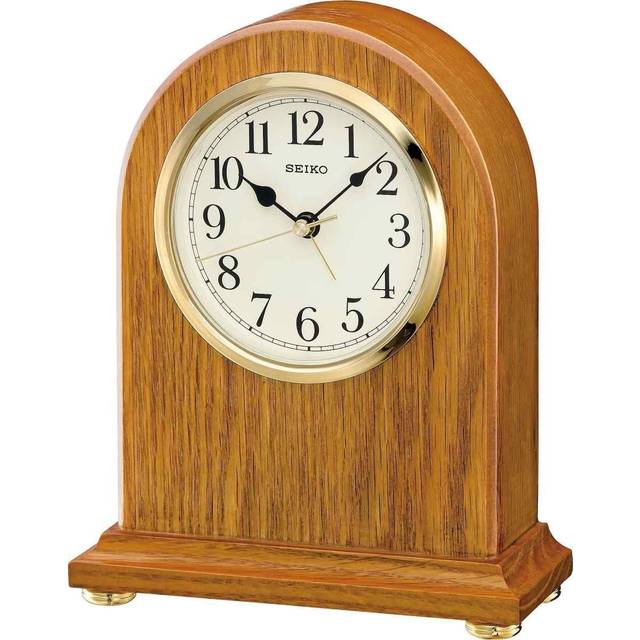 Seiko Clocks Light Brown Oak Wooden Mantel Clock QXE031B - White