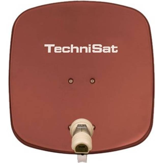 TechniSat DIGIDISH 45 – Satellitskål för 2 deltagare (45 cm litet satellitsystem – komplett set med väggfäste och universal Twin LNB) röd