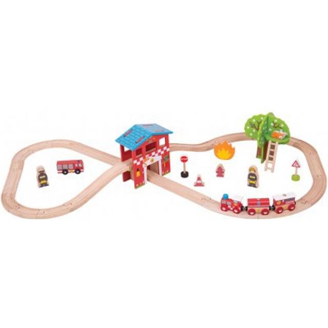 Bigjigs Toys Bigjigs Rail Wooden Fire Station Train Set, Multi