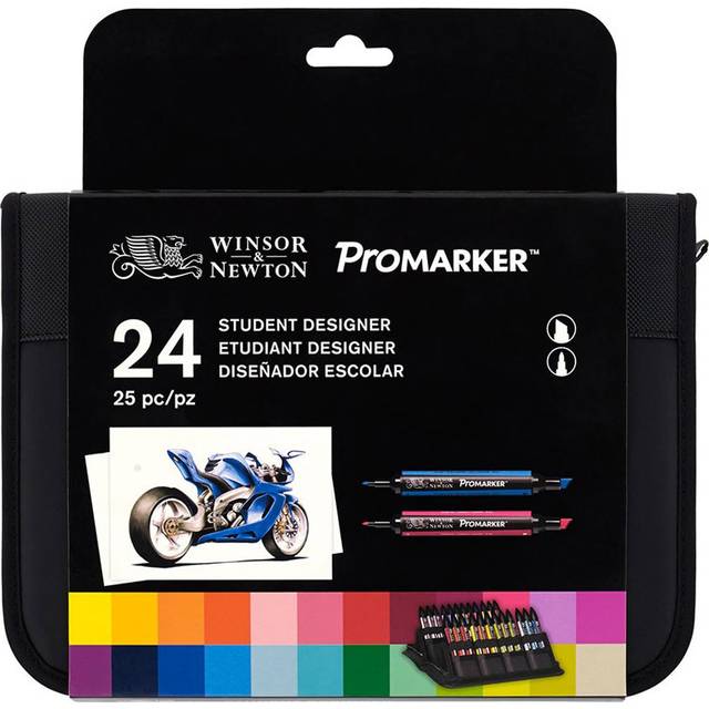 Winsor & Newton 0290030 Promarker (Professionell Layoutmarkör – 2 Spetsar, Fina och Breda för Ritningar, Design och Layouter) 24 Färger – Set
