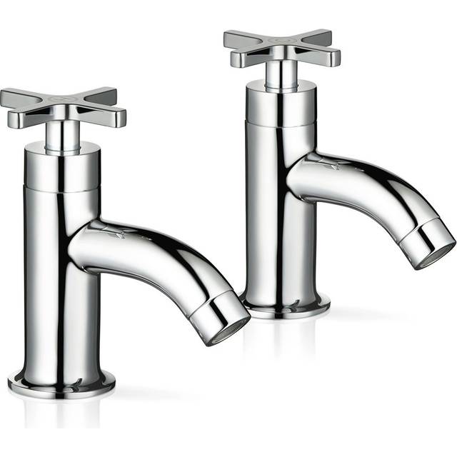 Revive Bath Pillar Tap Chrome Bathroom Cross Head Taps - 1 Pair - Mira Showers