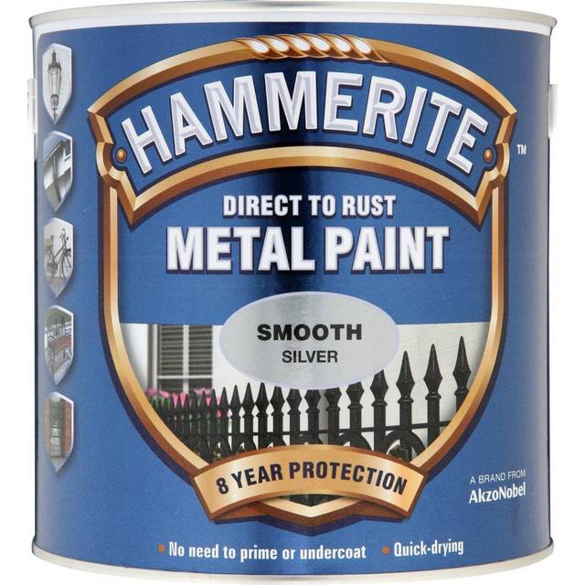 Hammerite Direct to Rust Metal Paint Smooth Finish, Silver 2.5L
