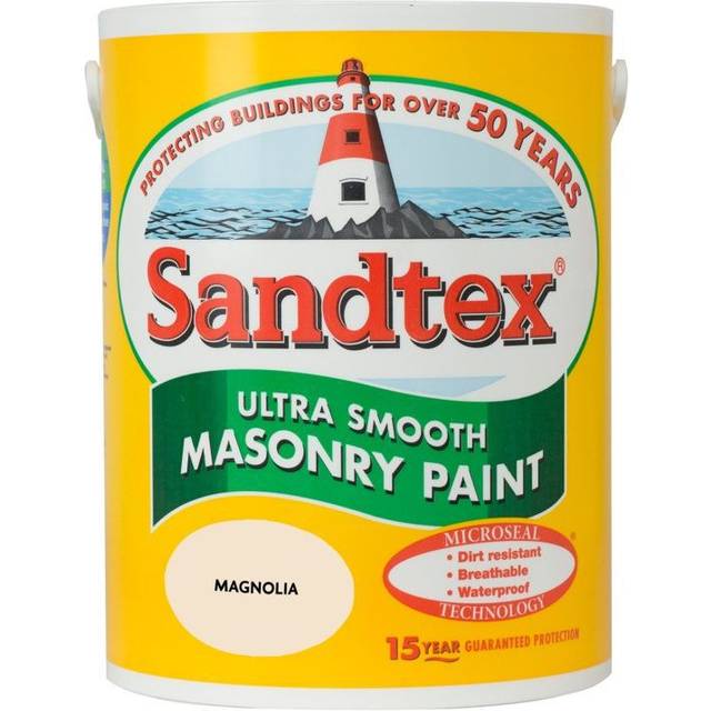 Sandtex Microseal Ultra Smooth Weatherproof Masonry 15 Year Exterior Wall Paint - Magnolia - 5L