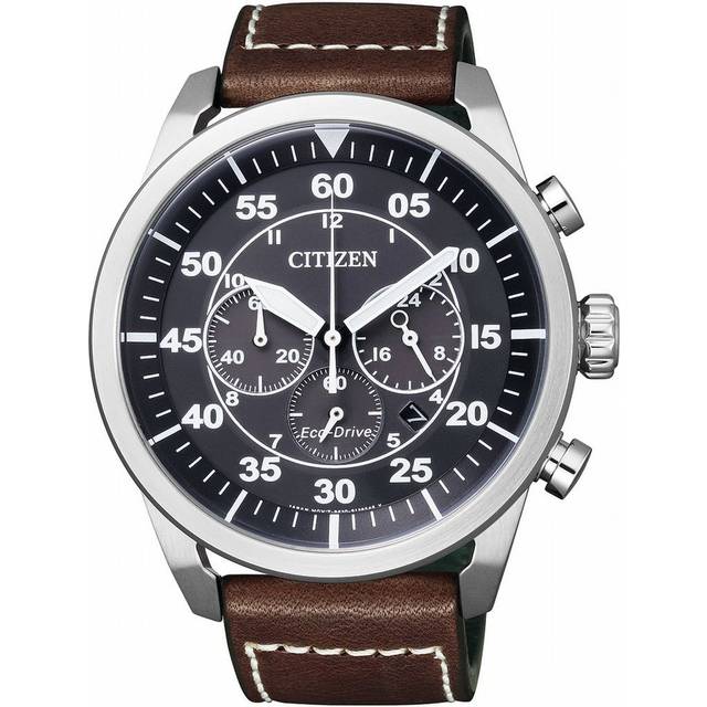 Citizen Eco-Drive CA4210-16E Men's Chronograph Watch – Black Dial, Brown Leather Strap