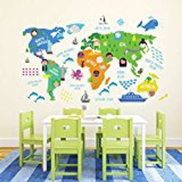 Walplus Kids Educational World Map Self Adhesive Wall Stickers - Multi - 108 x 106cm