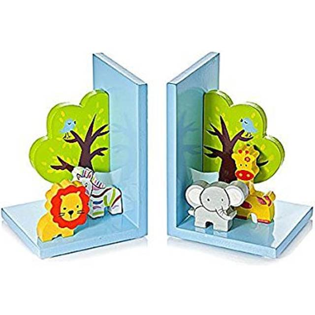 Mousehouse 3d safari wooden children's animal bookends for nursery bedroom