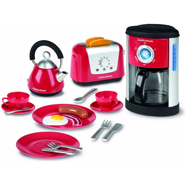 Casdon Morphy Richards leksaker. Komplett köksuppsättning. Lekset med leksaksutrustning för barn med brödrost, kaffebryggare, vattenkokare, lekmat och mer. För barn i åldern 3+, pastell