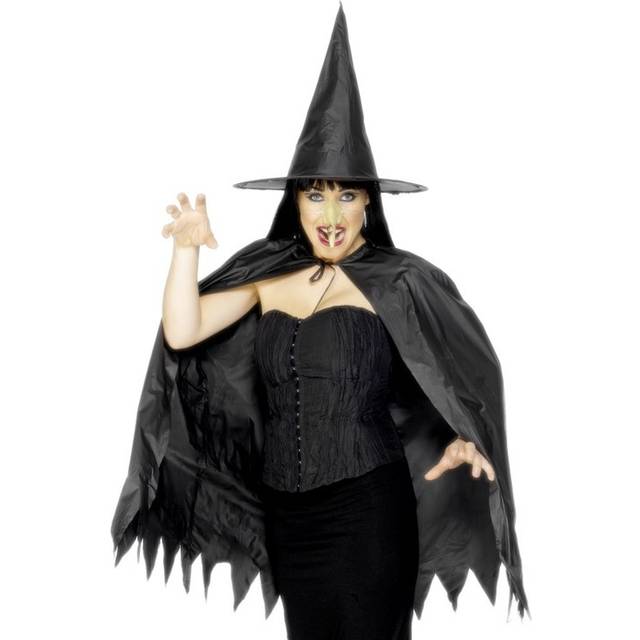 Black Ladies Witch Instant Kit -  instant witch fancy dress set kit halloween costume cape hat nose ladies adult accessory smiffys