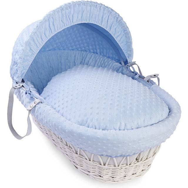 Clair de Lune Dimple White Wicker Moses Basket - Blue, Blue