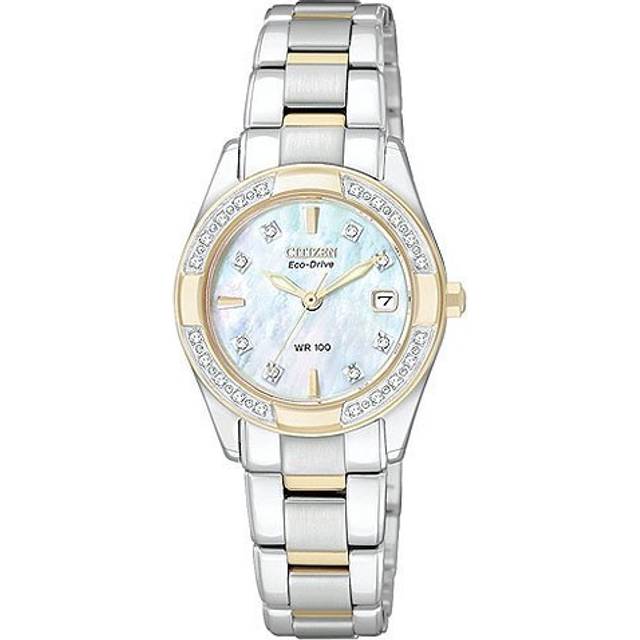 Citizen EW1824-57D Women's Eco-Drive Regent Two Tone Diamond Bracelet Strap Watch, Silver/Gold