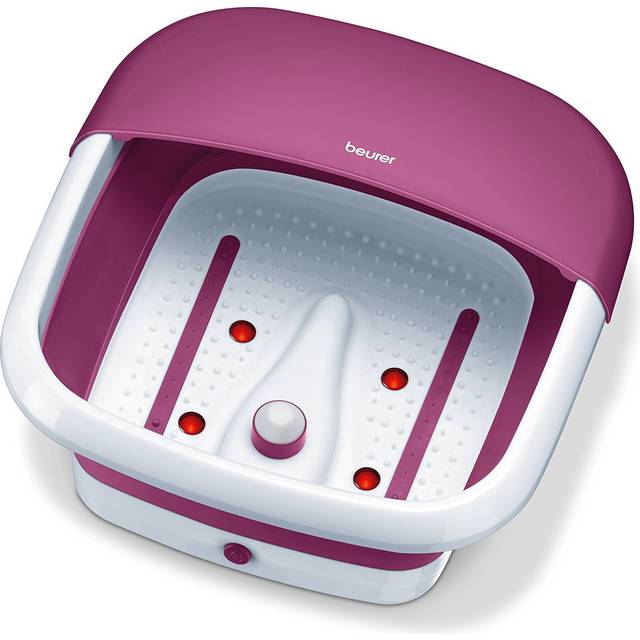 Beurer FB 30 vikbart fotbubbelbad med vattenuppvärmning, vibrations- och bubbelmassage, fotstöd med massagefunktion, infraröda ljuspunkter, integrerad pedikyrstation