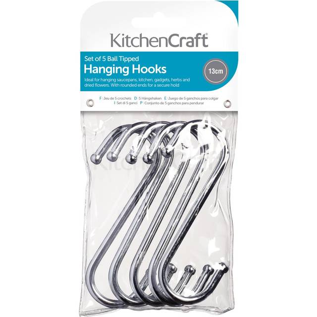 KitchenCraft S-krokar, Krompläterad Metall, Extra Stora, 13 cm, Silver, 5-pack, KCHOOKSLRG
