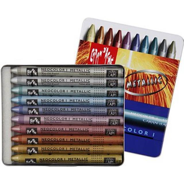 Caran d'Ache : Neocolor I : 10 Wax Metallic Crayons : Metal Box (non watersoluble)