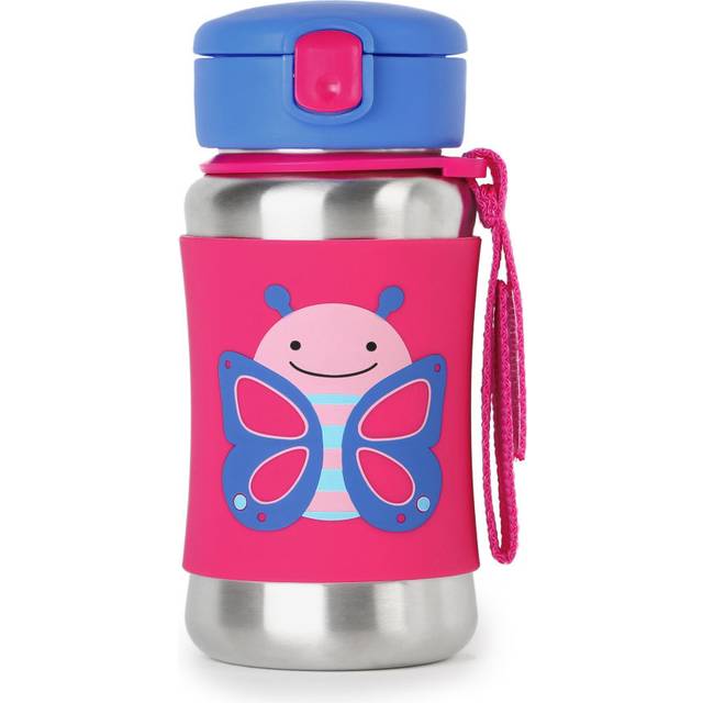 Skip Hop Zoo Straw Bottle vattenflaska i rostfritt stål med sugrör Butterfly 12 m+ 350 ml