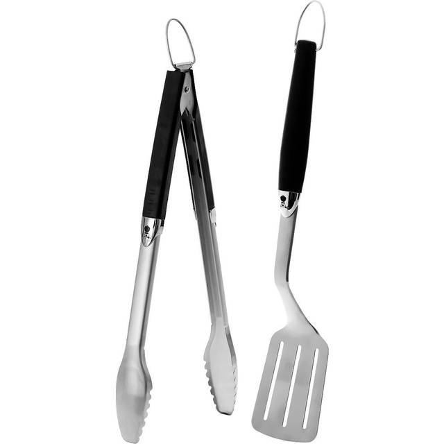 Weber Premium Redskapsset Kompakt - 2-delar av Rostfritt Stål, bestående av Grilltång (38cm) och Stekspade (35cm), Praktiska Handtag, Diskmaskinssäker - Silver (6645)