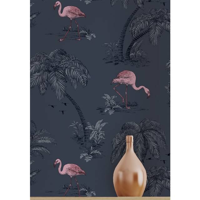 DUTCH WALLCOVERINGS Wallpaper Flamingo Petrol Blue Wall Covering Sheet Panel
