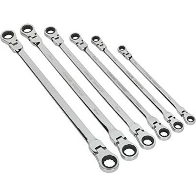 Sealey Flexi-head Double End Ratchet Ring Spanner Set6 Piece Extra Long Metric