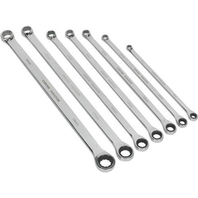 Sealey Ak6319 Double Ring Ratchet/fixed Spanner Set 7pc Extra-long Metric