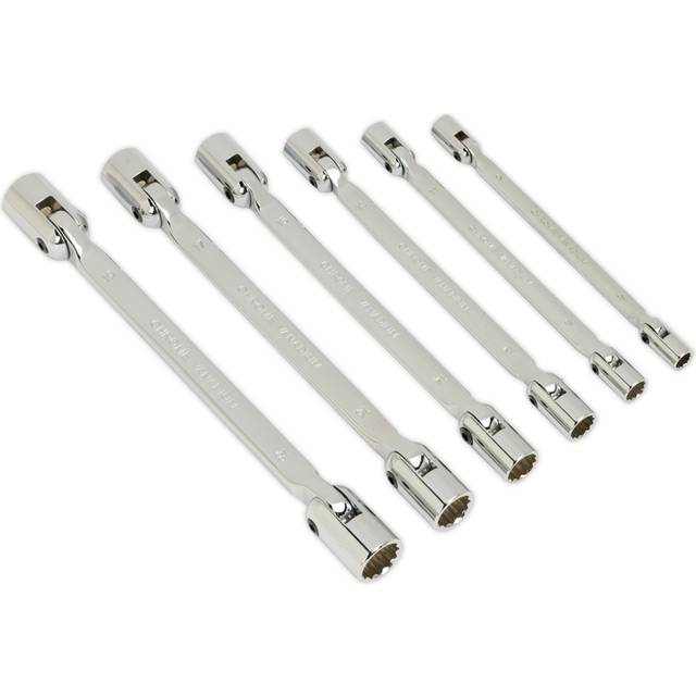 Double Flexi-Head Socket Spanner Set 6pc Fully Polished Metric