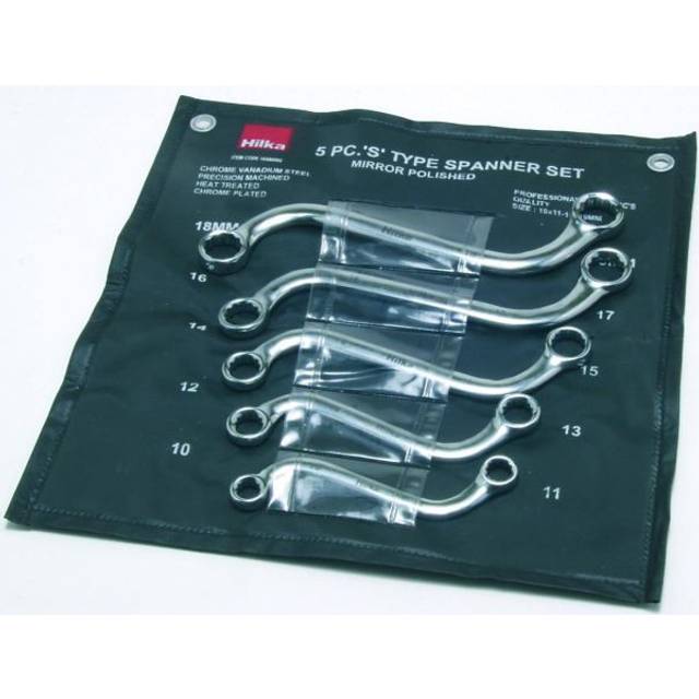 Hilka 16500502 5 PCE Metric Pro Craft S-Type Spanner Set, Set of 5 Pieces