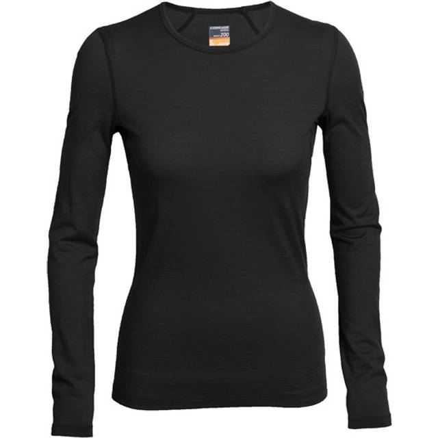 Icebreaker Womens 200 Oasis Long Sleeve Crewe Base Layer - Black - XL