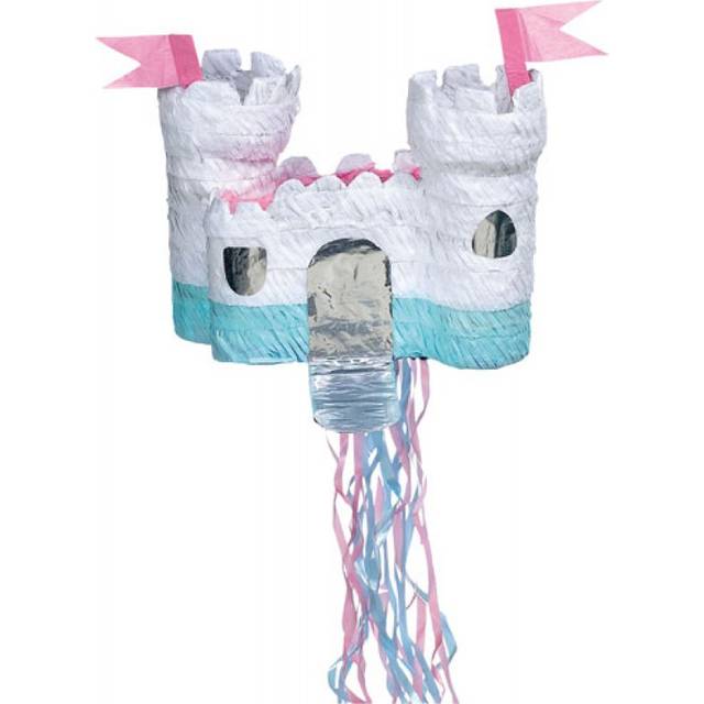 Pinata Weißes Schloss mit bunten Bändern, tolles Märchenschloss, 33cm
