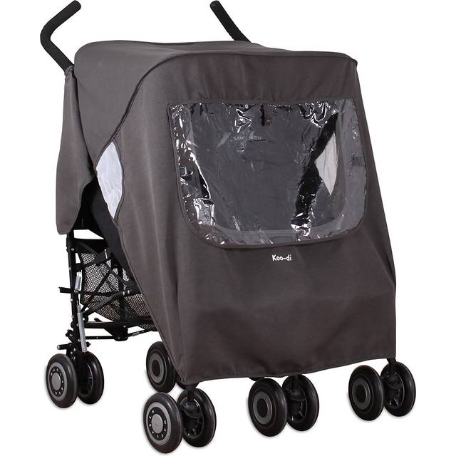 Koo-di Pack-It Keep Me Dry universellt regnskydd för dubbel barnvagn | Duschsäkert barnvagn regnskydd | andningsbara ventiler och luftflödesfönster | Passar alla vanliga dubbelvagnar, barnvagnar och
