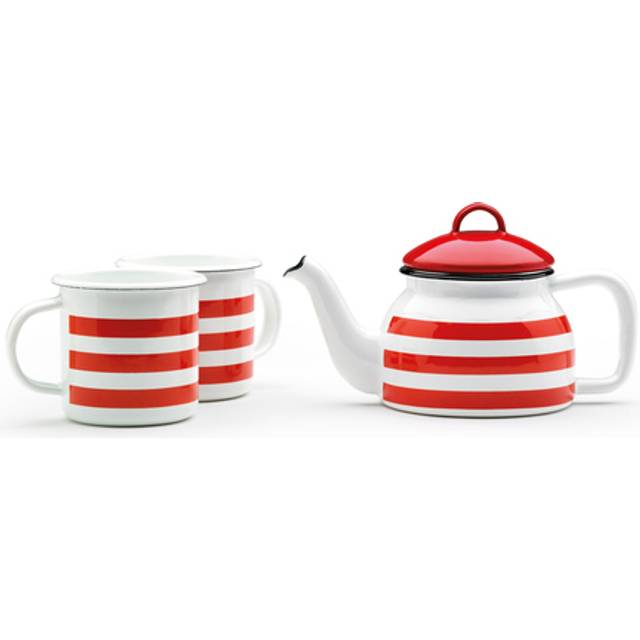 Prestige Teapot And Cup Set Blue and White Striped Teapot Set 1 Teapot 2 Cups