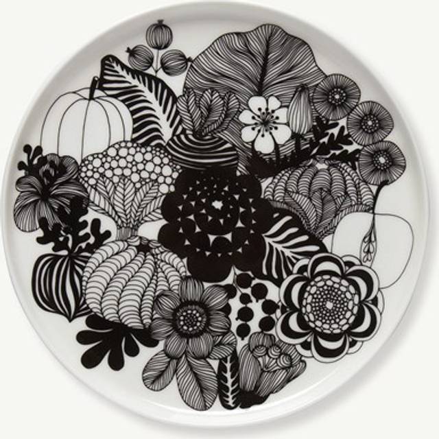 Marimekko Siirtolapuutarha tallrik Ø 20 cm svart-vit (Finland 100 år)