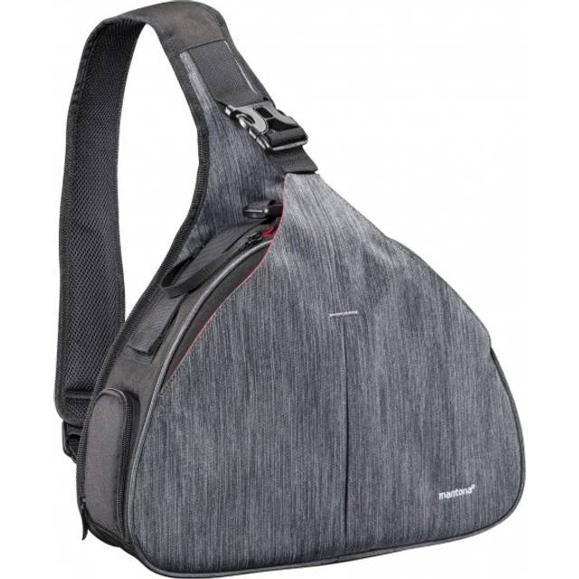 Mantona Triangle camera bag (grey/red, sling carrying system, tripod insert integrated) for system and DSLR camera