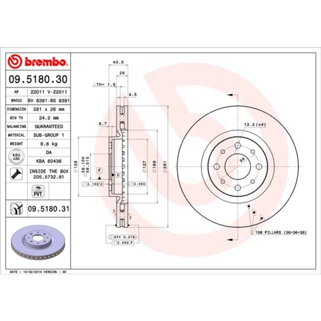Bromsskiva COATED DISC LINE 09518031 Brembo