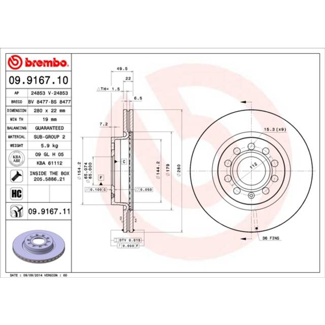 Bromsskiva COATED DISC LINE 09916711 Brembo