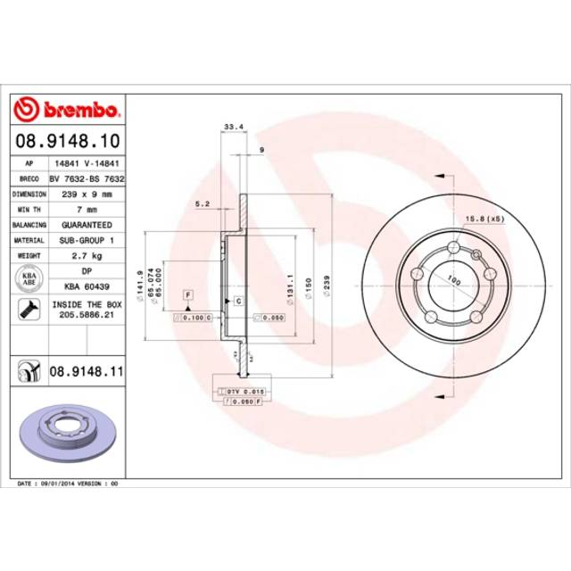 Bromsskiva COATED DISC LINE 08914811 Brembo