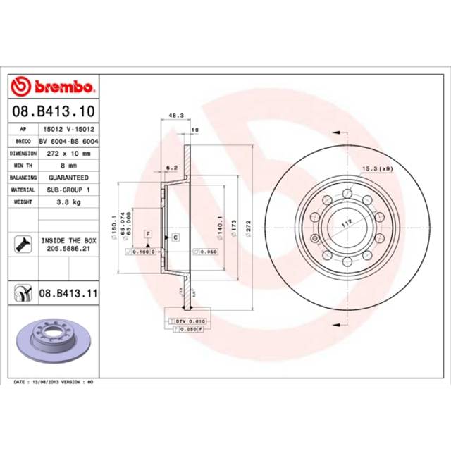 Bromsskiva COATED DISC LINE 08B41311 Brembo