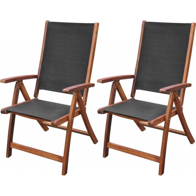vidaXL Folding Garden Chairs 2 pcs Solid Acacia Wood and Textilene - Black