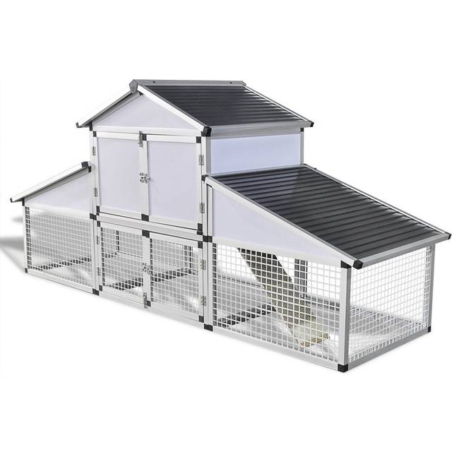 vidaXL Chicken Coop with Runs and Nest Box Aluminium - White