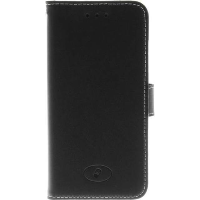 Insmat Exclusive Flip Case - Vikbart fodral för mobiltelefon - genuint läder - svart - för Apple iPhone 6, 6s, 8, SE (andra generationen)