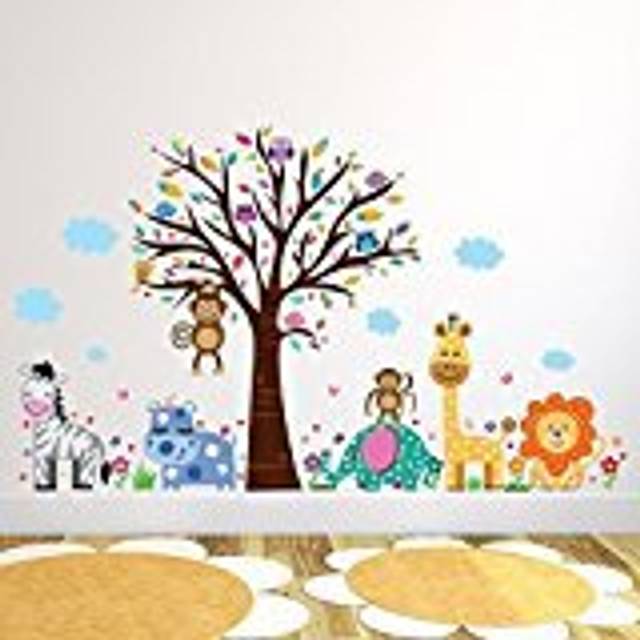 Walplus Happy London Zoo Kids Bedroom Self Adhesive Wall Stickers - Multi - 102 x 172cm