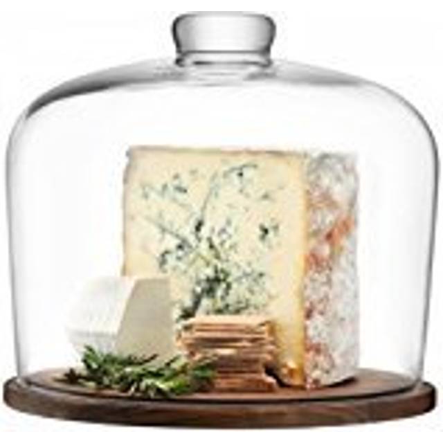 LSA International City Glass Cake / Cheese Dome with Walnut Wood Base, 32cm, Clear/Natural