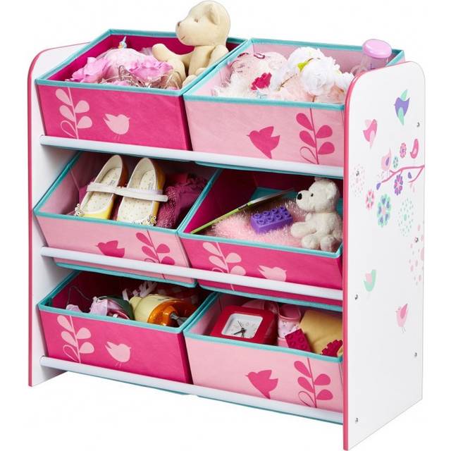 Hello Home Kids Bedroom Toy Storage Unit with 6 Fabric Storage Boxes - Flowers and Birds