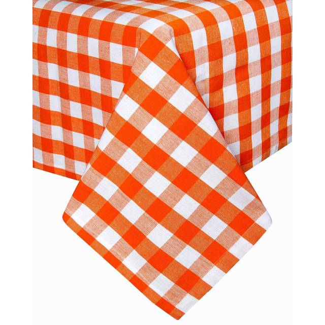 Homescapes Orange Block Check Gingham Tablecloth, 54 x 70 Inches
